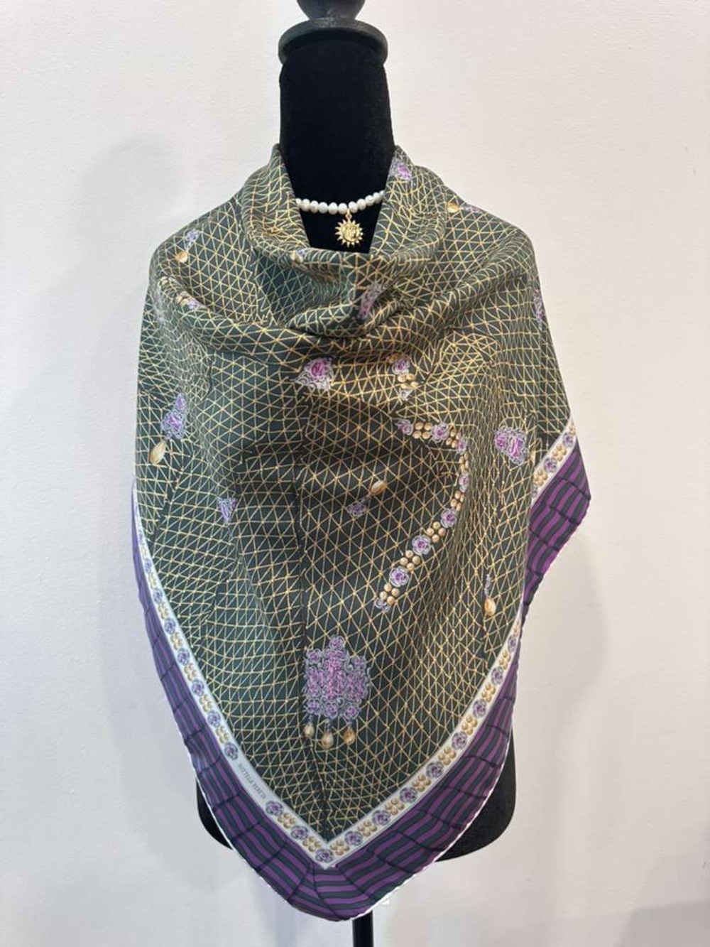 Bottega Veneta Silk Scarf Green Purple Hand Rolled